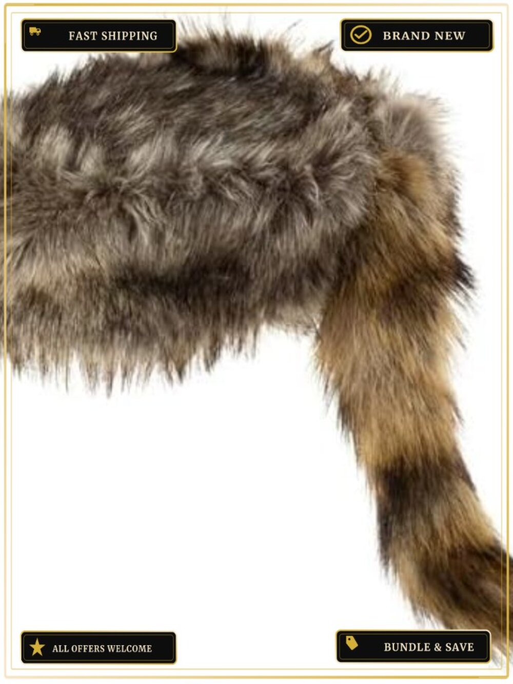 Synthetic Raccoon Hat with Real Raccoon Tail Daniel Boone Davy Crockett Cap